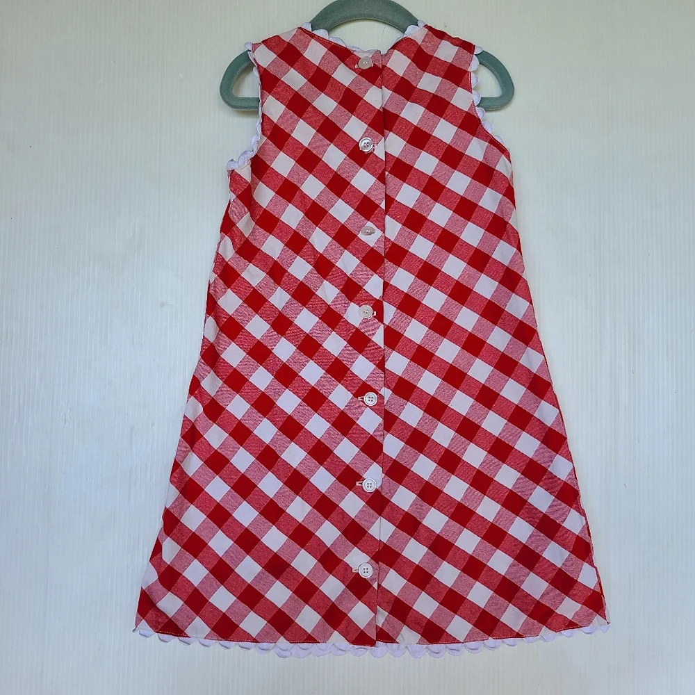 VINTAGE red gingham picnic plaid summer sundress girls size 4/5